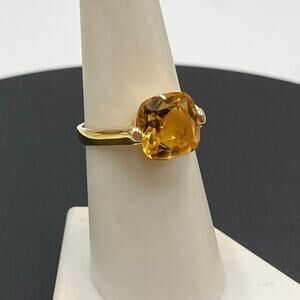 GSK Cushion Cut Citrine Sterling Silver Vermeil‎ Cocktail Ring Sz 7.5